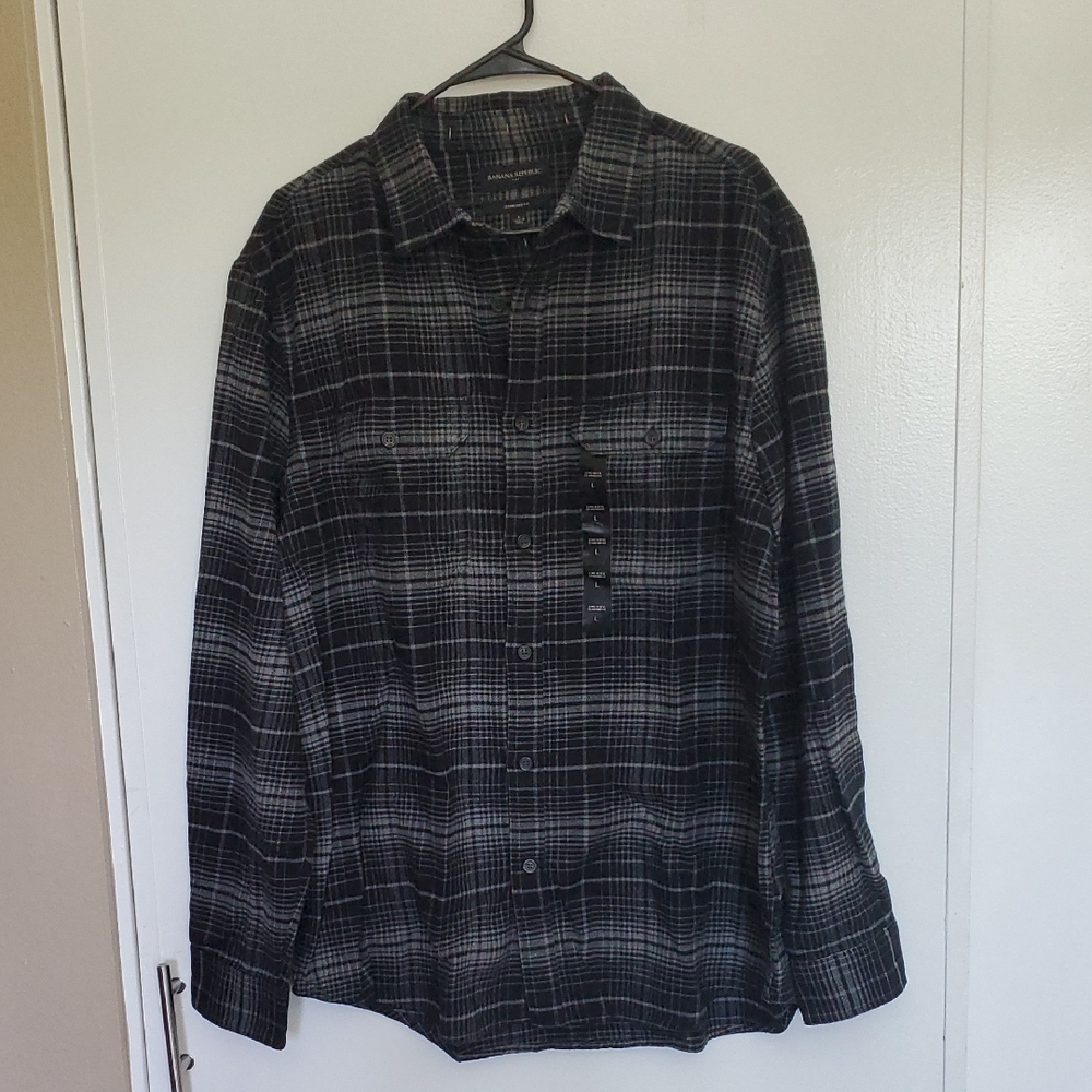 Banana Republic Black and Gray Checkered Shirt